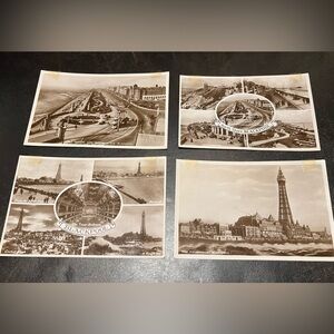 Four Vintage Blackpool, England Postcards Unposted B&W Sepia UK 1950s Unposted